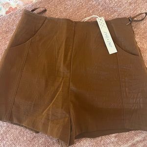Brown Faux Leather Shorts
